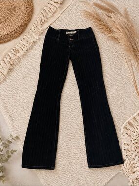 Black Pinstripe Bell Bottom Pants | Y2K Boho Western